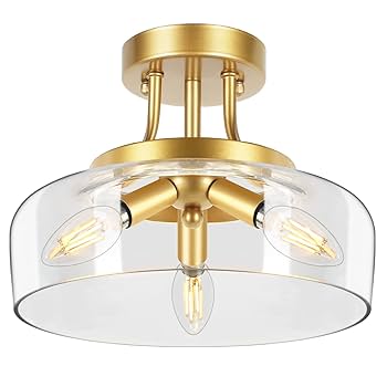 TOBUSA 3-Light Gold Semi Flush Mount Light Fixture, Modern